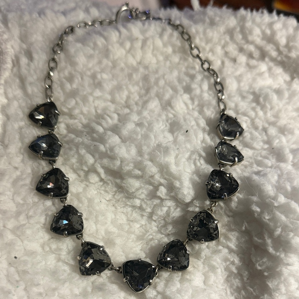 Stella & Dot Silver Toned Metal and Black Crystal Necklace
